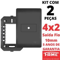 2un Placa 4X2 Saída Fio 10mm Com Suporte Habitat Black FAME