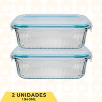 2Un Potes 1040ML Medio Retangular Hermeticos Canelado Fitness