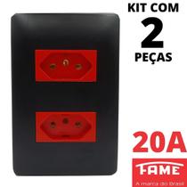 2un Tomada Padrão Dupla 2P+T 20A Vermelha Com Placa Habitat Black FAME