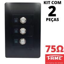 2un Tomada Para Antena De Tv Para Cabo Coaxial Tripla Com Placa Habitat Black FAME