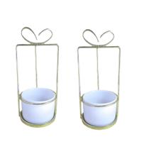 2un Vaso cerâmica com suporte metal dourado coração cachepot