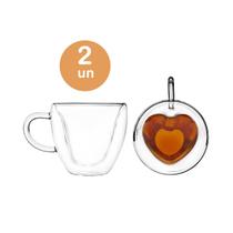 2un xicara café formato coração c/ parede dupla home style