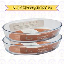 2uni Assadeira Oval 3L Vidro Temperado Sobremesa Assados