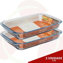 2UNI Assadeira Retangular 2,2L Média Saladeira Forno Microondas