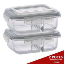 2UNI Pote de Vidro Hermético Tampa e Divisória 1010ML Retangular