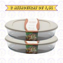 2uni Travessa Sobremesa 1,6L Vidro Fricassê Frezeer Forno Tampa