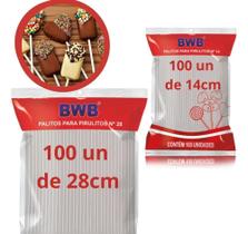 2X 100 Palito Pirulito 14 Cm + 100 Palito 28 Cm Cristal Bwb