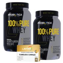 2x 100% Pure Whey 900g - Probiótica + Cabelos e Unhas - 30 Cáps - Lavitan