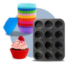 2X 12 Formas Mini Cupcake Bolo Muffin + Assadeira 12 Furos A