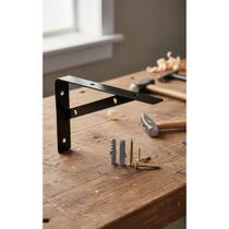 2x 12 Suportes Mão Francesa 25cm Preto Aço Reforçado p/ Prat