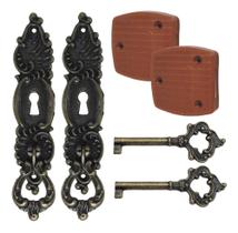 2X 2 Fechadura + 2 Puxador + 2 Chave Colonial Móveis Antigos