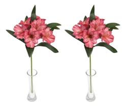 2X 2 Galho De Astromélia 7 Flores Artificial Realista Decora