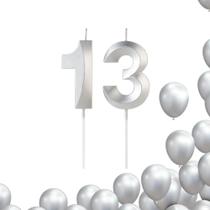 2X 2 Velas De Aniversario Numero Prata Design Idades Diversa