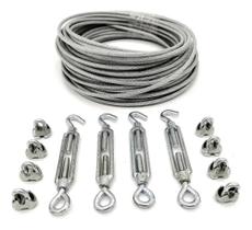 2X 20Mts Cabo Aço Revestido Pvc 3Mm Varal + 4Esticador + 8Cl 2X 20Mts Cabo Aço Revestido Pvc 3Mm Varal + 4Esticador + 8Cl