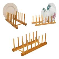 2X 3 Organizadores Armário Suporte Bambu 6 Divisórias Pratos