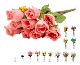 2X 40 Botão Rosa 8 Buques Flor Artificial