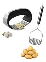 2X Amassador Batata Inox E Amassador De Alho Multiuso Inox K