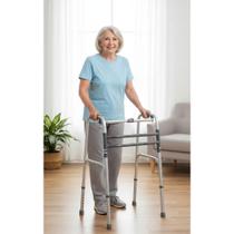 2x Andador Articulado Adulto Leve Dobrável 3 Barras Prata