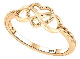 2X Anel Infinito Amor Prata 925 Dourada Ouro 18K - Exclusiv