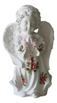 2X Anjo Da Guarda Anjinho Rezando Gesso 20 Cm Flor Rosa Meni