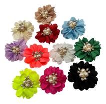 2X Aplique Flor De Tecido Poliester Com Pérolas-10Pcs