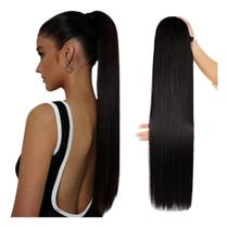 2X Aplique Rabo De Cavalo Liso Preto Elástico Ajustável