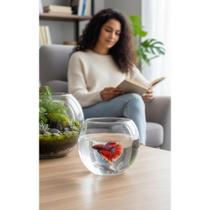 2x Aquário Redondo Vidro 8L: Decoração Elegante Transparen