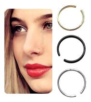 2X Argola Piercing Brinco Falso Fino Nariz Pressão Kit3 Peça