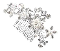 2X Arranjo Enfeite Cabelo Noiva Prata Strass Perola Cor Prat