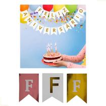 2X Bandeira, Faixa De Feliz Aniversário, Papel, Letras Doura