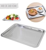 2X Bandeja Aço Inox Retangular Rasa 30 X 40 - Ke Home 2X Bandeja Aço Inox Retangular Rasa 30 X 40 - Ke Home