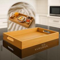 2X Bandeja Bambu Com Alça Laterais Retangular Decoração Gran 2X Bandeja Bambu Com Alça Laterais Retangular Decoração Gran