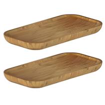 2x Bandeja Retangular 1,9 x 10,5 x 20cm Ou Bambu Aura