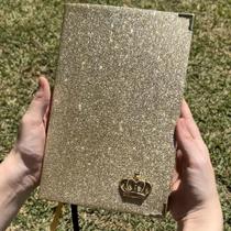 2X Bíblia Sagrada Dourada Luxo - Brilho Glitter Letras Média