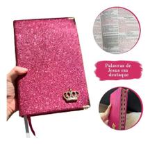 2X Bíblia Sagrada Rosa Luxo Glitter Brilho (Letras Médias)