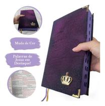 2X Bíblia Sagrada Roxa Que Muda De Cor Glitter Feminina Letr