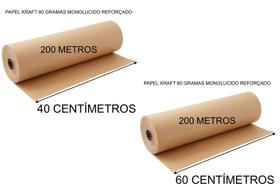 2X BOBINA 40 E 60cm DE PAPEL KRAFT PARDO MONOLÚCIDO PARA EMBRULHO COMERCIO 80 GRAMAS 200 METROS CADA