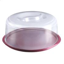 2X Boleira Com Tampa Plástico Trava Pudim Bolo Torta Porta B