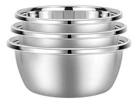 2X Bowl Inox Tigela Conjunto 3 Pçs Vasilha Fundo 22Cm Grosso