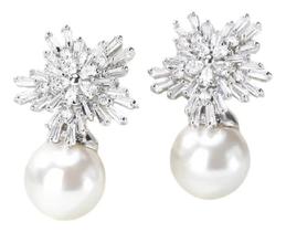 2X Brinco Zirconia E Pérola Noiva Pequeno Delicado Festa Lux