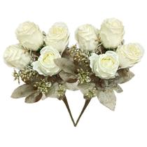 2x Buquê de Rosa Flor Artificial (32cm) Creme SMO 2x Buquê de Rosa Flor Artificial (32cm) Creme SMO