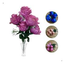 2X Buquê De Rosa Flor Artificial 43Cm 5 Flores Grandes Reali