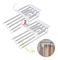 2X Cabide Inox Calças 5 Divisorias Organizador Multifunciona