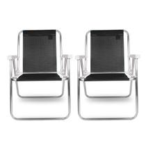 2x Cadeira Alta Para Praia Camping Verão Bel Preto 71cm Alumínio Resistente Confortável E Dobrável