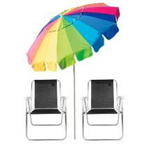 2x Cadeira Bel Alta LAZY Alumínio Sannet Preto + Guarda-Sol FPS 100 Em Alumínio 2,20m Poliéster Com Silvercoating Grande