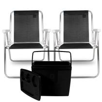 2x Cadeiras Praia Camping Preta Alta Alumínio + Caixa Térmica Preta Cooler 19 Litros 26 Latas - BEL 2x Cadeiras Praia Camping Preta Alta Alumínio + Caixa Térmica Preta Cooler 19 Litros 26 Latas - BEL