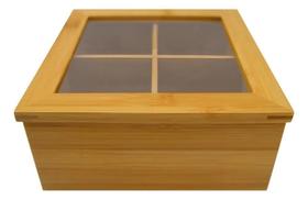 2X Caixa De Chá Organizadora Bambu Estojo 4 Divisórias Mad