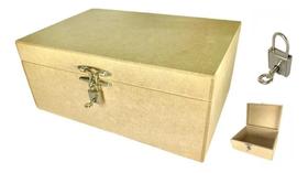 2X Caixa Lisa Com Dobradiça E Fecho Com Cadeado 30X20X13 Mdf