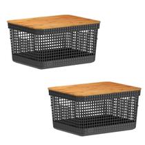 2X Caixa Organizadora Cesto Tampa De Bambu 8 Litros Grid Ou 2X Caixa Organizadora Cesto Tampa De Bambu 8 Litros Grid Ou