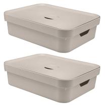 2x Caixa Organizadora Multiuso 16L OU Bege 13x35x45cm